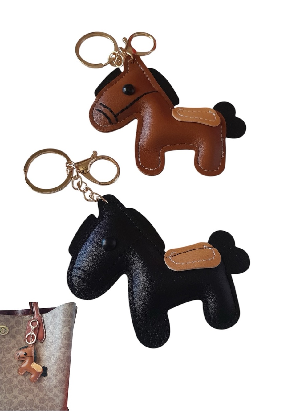 Faux Leather Horse Bag Charm Pony Keychain 1pc